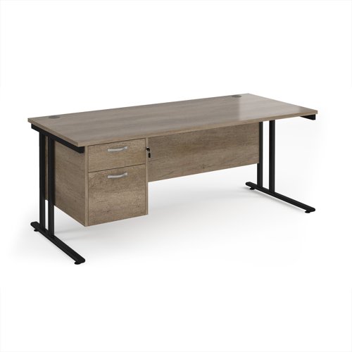 Maestro 25 straight desk 1800mm x 800mm with 2 drawer pedestal - black cantilever leg frame, Nebraska oak top Maestro 25 straight desk 1800mm x 800mm with 2 drawer pedestal - black cantilever leg frame, Nebraska oak top