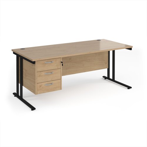 Maestro 25 straight desk 1800mm x 800mm with 3 drawer pedestal - black cantilever leg frame, Kendal oak top Maestro 25 straight desk 1800mm x 800mm with 3 drawer pedestal - black cantilever leg frame, Kendal oak top
