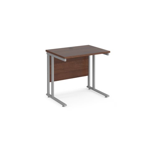 Maestro+25+straight+desk+800mm+x+600mm+-+silver+cantilever+leg+frame%2C+walnut+top