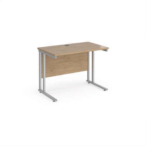 Maestro 25 straight desk 1000mm x 600mm - silver cantilever leg frame, Kendal oak top Maestro 25 straight desk 1000mm x 600mm - silver cantilever leg frame, Kendal oak top