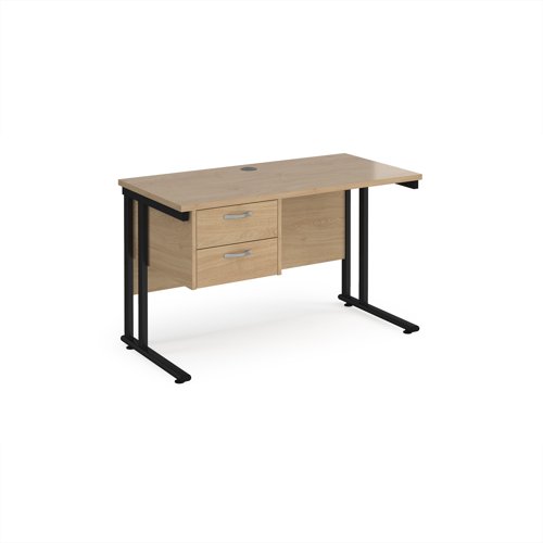 Maestro 25 straight desk 1200mm x 600mm with 2 drawer pedestal - black cantilever leg frame, Kendal oak top Maestro 25 straight desk 1200mm x 600mm with 2 drawer pedestal - black cantilever leg frame, Kendal oak top