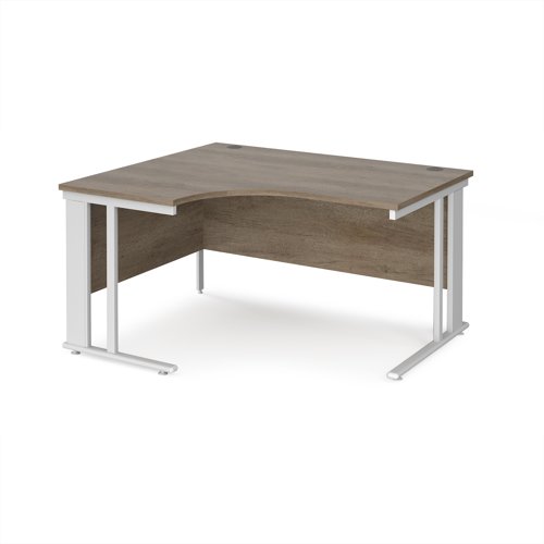 Maestro 25 left hand ergonomic desk 1400mm wide - white cable managed leg frame, nebraska oak top Maestro 25 left hand ergonomic desk 1400mm wide - white cable managed leg frame, nebraska oak top