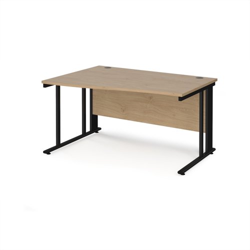 Maestro 25 left hand wave desk 1400mm wide - black cable managed leg frame, kendal oak top Maestro 25 left hand wave desk 1400mm wide - black cable managed leg frame, kendal oak top