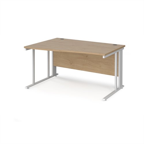 Maestro 25 left hand wave desk 1400mm wide - white cable managed leg frame, kendal oak top Maestro 25 left hand wave desk 1400mm wide - white cable managed leg frame, kendal oak top