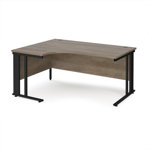 Maestro 25 left hand ergonomic desk 1600mm wide - black cable managed leg frame, nebraska oak top Maestro 25 left hand ergonomic desk 1600mm wide - black cable managed leg frame, nebraska oak top