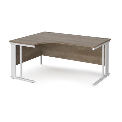 Maestro 25 left hand ergonomic desk 1600mm wide - white cable managed leg frame, nebraska oak top Maestro 25 left hand ergonomic desk 1600mm wide - white cable managed leg frame, nebraska oak top