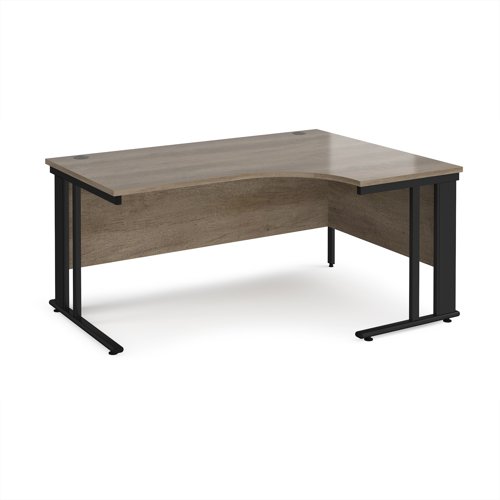 Maestro 25 right hand ergonomic desk 1600mm wide - black cable managed leg frame, nebraska oak top Maestro 25 right hand ergonomic desk 1600mm wide - black cable managed leg frame, nebraska oak top