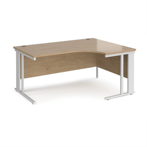Maestro 25 right hand ergonomic desk 1600mm wide - white cable managed leg frame, kendal oak top Maestro 25 right hand ergonomic desk 1600mm wide - white cable managed leg frame, kendal oak top