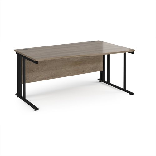 Maestro 25 right hand wave desk 1600mm wide - black cable managed leg frame, nebraska oak top Maestro 25 right hand wave desk 1600mm wide - black cable managed leg frame, nebraska oak top