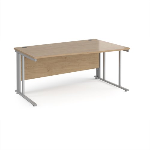 Maestro 25 right hand wave desk 1600mm wide - silver cable managed leg frame, kendal oak top Maestro 25 right hand wave desk 1600mm wide - silver cable managed leg frame, kendal oak top