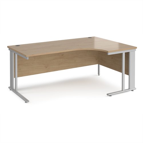 Maestro 25 right hand ergonomic desk 1800mm wide - silver cable managed leg frame, kendal oak top Maestro 25 right hand ergonomic desk 1800mm wide - silver cable managed leg frame, kendal oak top