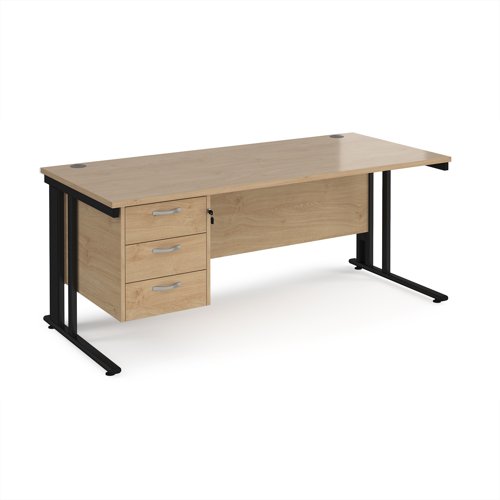 Maestro 25 straight desk 1800mm x 800mm with 3 drawer pedestal - black cable managed leg frame, kendal oak top Maestro 25 straight desk 1800mm x 800mm with 3 drawer pedestal - black cable managed leg frame, kendal oak top