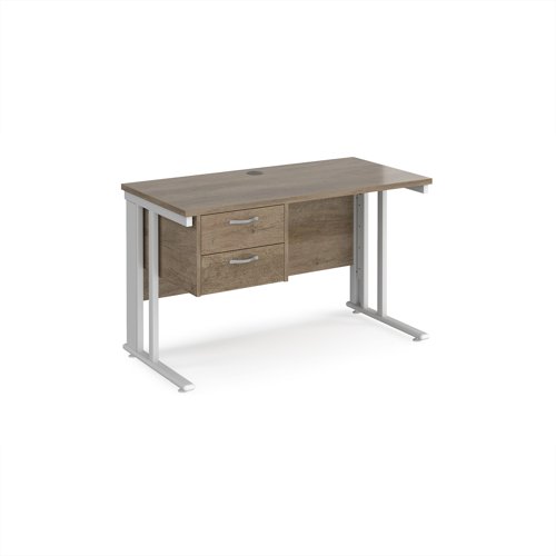 Maestro 25 straight desk 1200mm x 600mm with 2 drawer pedestal - white cable managed leg frame leg, nebraska oak top Maestro 25 straight desk 1200mm x 600mm with 2 drawer pedestal - white cable managed leg frame leg, nebraska oak top