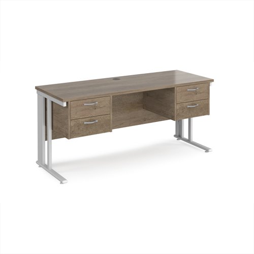 Maestro 25 straight desk 1600mm x 600mm with two x 2 drawer pedestals - white cable managed leg frame leg, nebraska oak top Maestro 25 straight desk 1600mm x 600mm with two x 2 drawer pedestals - white cable managed leg frame leg, nebraska oak top