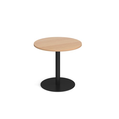 Monza+circular+dining+table+with+flat+round+black+base+800mm+-+beech