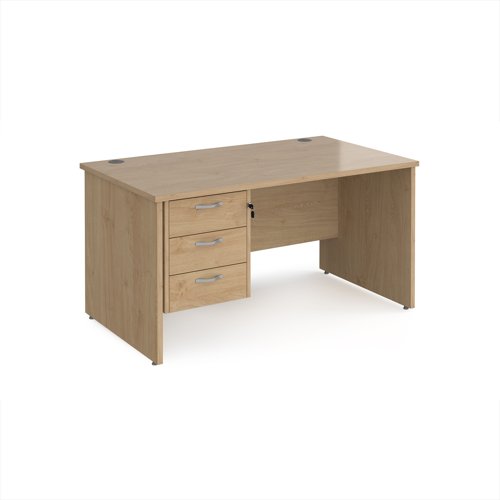 Maestro 25 straight desk 1400mm x 800mm with 3 drawer pedestal - kendal oak top with panel end leg Maestro 25 straight desk 1400mm x 800mm with 3 drawer pedestal - kendal oak top with panel end leg