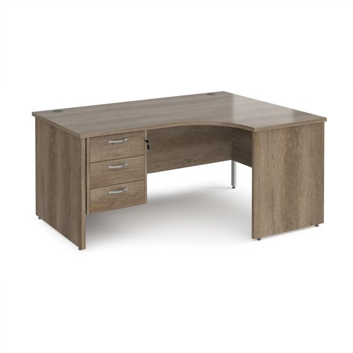 Maestro 25 right hand ergonomic desk 1600mm wide with 3 drawer pedestal - nebraska oak top with panel end leg Maestro 25 right hand ergonomic desk 1600mm wide with 3 drawer pedestal - nebraska oak top with panel end leg