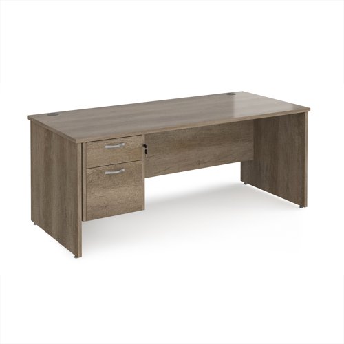 Maestro 25 straight desk 1800mm x 800mm with 2 drawer pedestal - nebraska oak top with panel end leg Maestro 25 straight desk 1800mm x 800mm with 2 drawer pedestal - nebraska oak top with panel end leg
