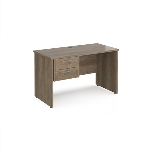 Maestro 25 straight desk 1200mm x 600mm with 2 drawer pedestal - nebraska oak top with panel end leg Maestro 25 straight desk 1200mm x 600mm with 2 drawer pedestal - nebraska oak top with panel end leg
