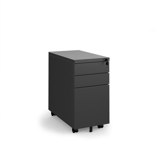 Steel+3+drawer+narrow+mobile+pedestal+-+black
