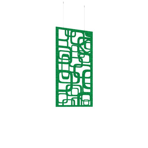 Piano Chords acoustic patterned hanging screens in dark green 1200 x 600mm with hanging wires and hooks - Bygone (4 pack)