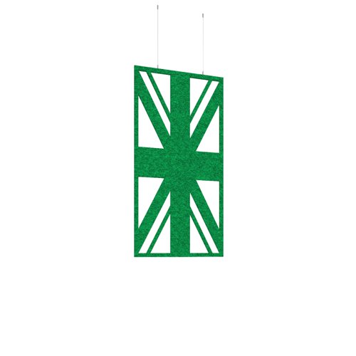 Piano Chords acoustic patterned hanging screens in dark green 1200 x 600mm with hanging wires and hooks - Union (4 pack)