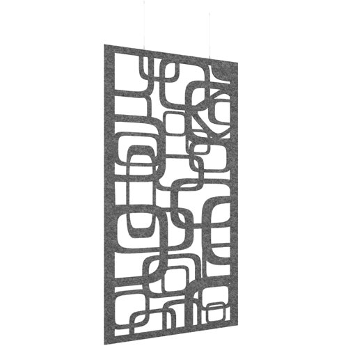 Piano Chords acoustic patterned hanging screens in dark grey 2400 x 1200mm with hanging wires and hooks - Bygone