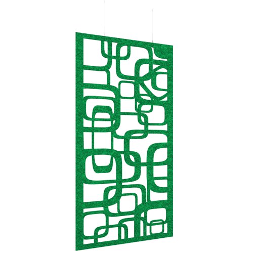 Piano Chords acoustic patterned hanging screens in dark green 2400 x 1200mm with hanging wires and hooks - Bygone