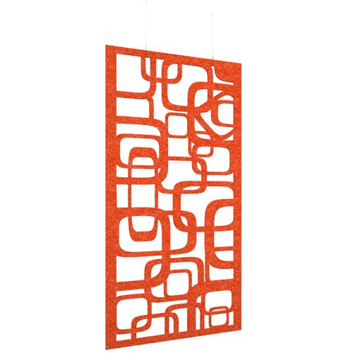 Piano Chords acoustic patterned hanging screens in orange 2400 x 1200mm with hanging wires and hooks - Bygone