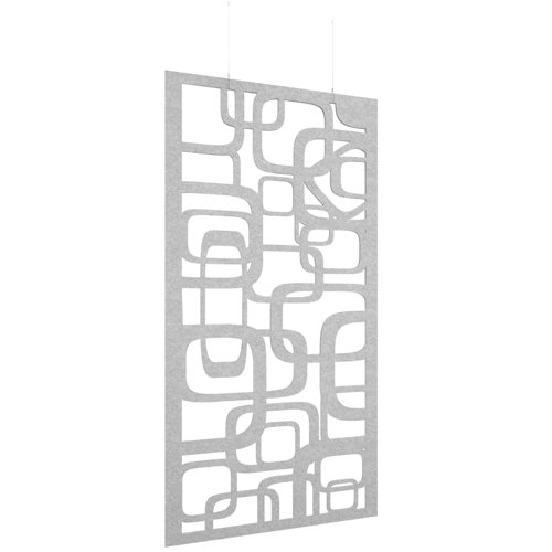Piano Chords acoustic patterned hanging screens in silver grey 2400 x 1200mm with hanging wires and hooks - Bygone