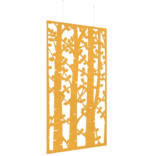 Piano Chords acoustic patterned hanging screens in yellow 2400 x 1200mm with hanging wires and hooks - Ebony