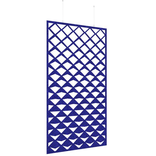 Piano Chords acoustic patterned hanging screens in dark blue 2400 x 1200mm with hanging wires and hooks - Reflection