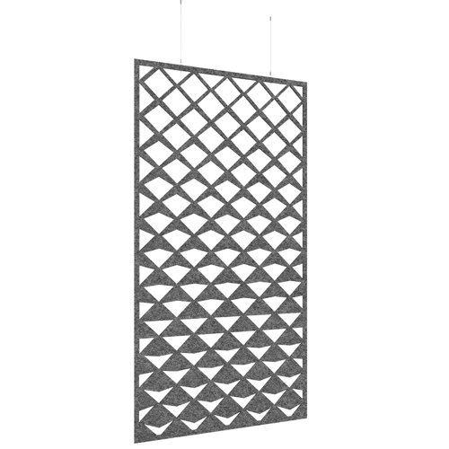 Piano Chords acoustic patterned hanging screens in dark grey 2400 x 1200mm with hanging wires and hooks - Reflection