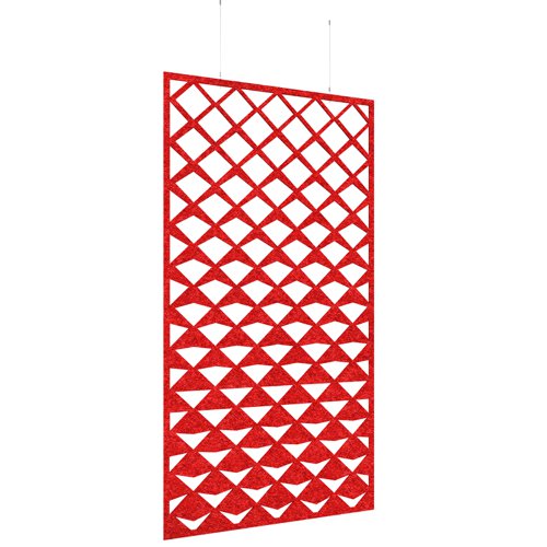 Piano Chords acoustic patterned hanging screens in red 2400 x 1200mm with hanging wires and hooks - Reflection
