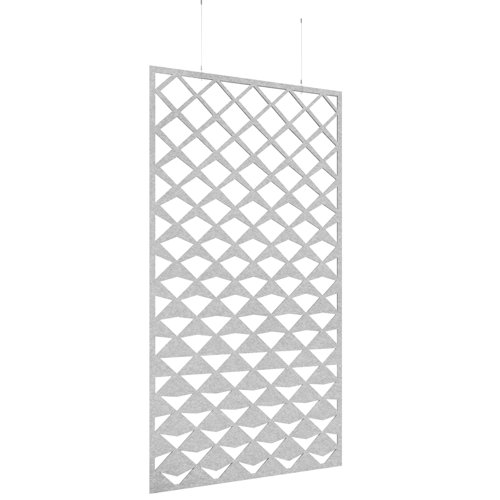 Piano Chords acoustic patterned hanging screens in silver grey 2400 x 1200mm with hanging wires and hooks - Reflection