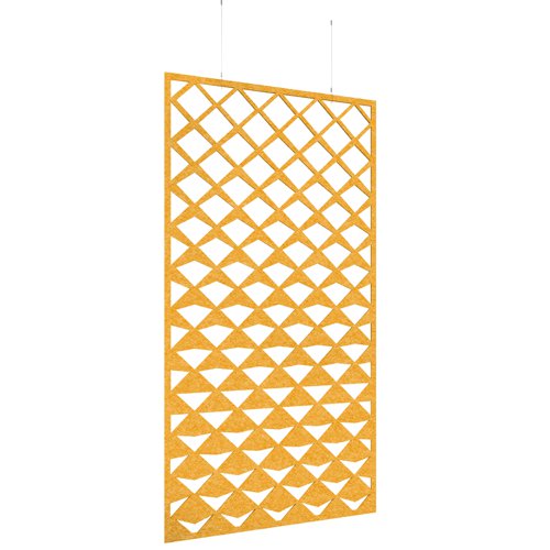 Piano Chords acoustic patterned hanging screens in yellow 2400 x 1200mm with hanging wires and hooks - Reflection