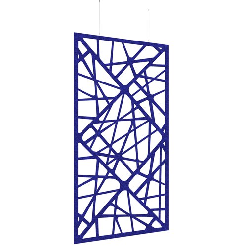 Piano Chords acoustic patterned hanging screens in dark blue 2400 x 1200mm with hanging wires and hooks - Shatter