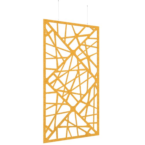 Piano Chords acoustic patterned hanging screens in yellow 2400 x 1200mm with hanging wires and hooks - Shatter