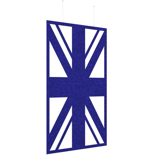 Piano Chords acoustic patterned hanging screens in dark blue 2400 x 1200mm with hanging wires and hooks - Union