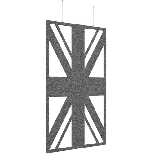 Piano Chords acoustic patterned hanging screens in dark grey 2400 x 1200mm with hanging wires and hooks - Union