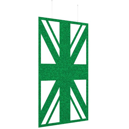 Piano Chords acoustic patterned hanging screens in dark green 2400 x 1200mm with hanging wires and hooks - Union