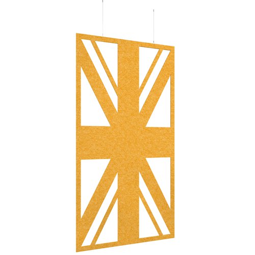 Piano Chords acoustic patterned hanging screens in yellow 2400 x 1200mm with hanging wires and hooks - Union