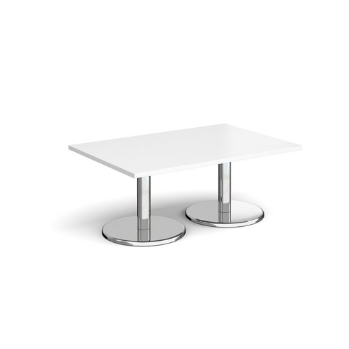 Pisa+rectangular+coffee+table+with+round+chrome+bases+1200mm+x+800mm+-+white