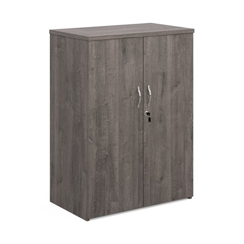 Universal double door cupboard 1090mm high with 2 shelves - grey oak