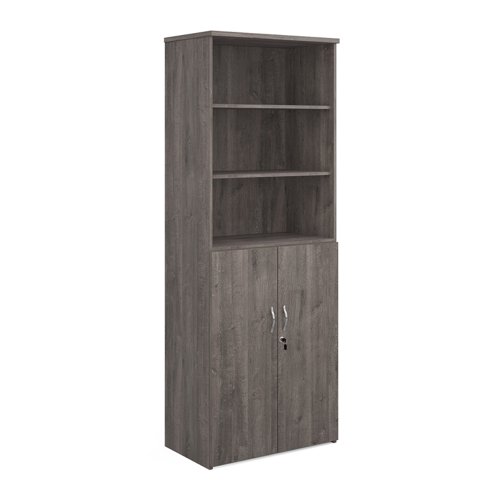 Universal combination unit with open top 2140mm high with 5 shelves - grey oak