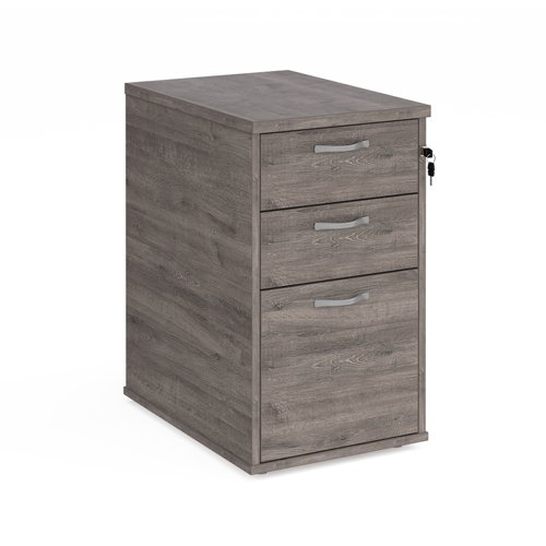 Desk+high+3+drawer+pedestal+with+silver+handles+600mm+deep+-+grey+oak