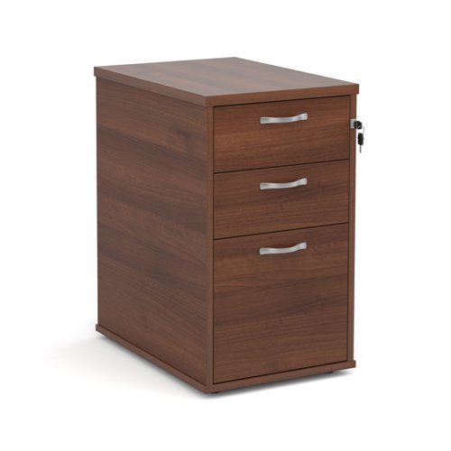 Desk+high+3+drawer+pedestal+with+silver+handles+600mm+deep+-+walnut