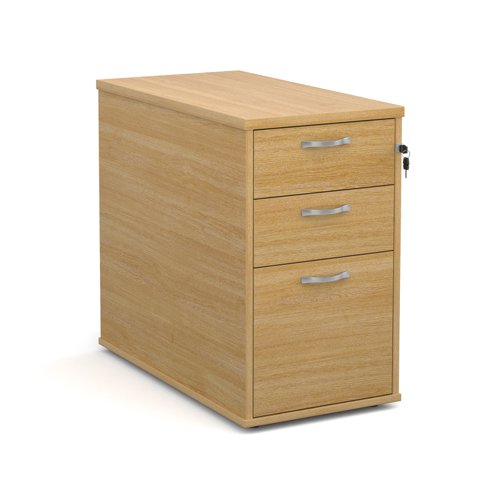 Desk high 3 drawer pedestal with silver handles 800mm deep - oak