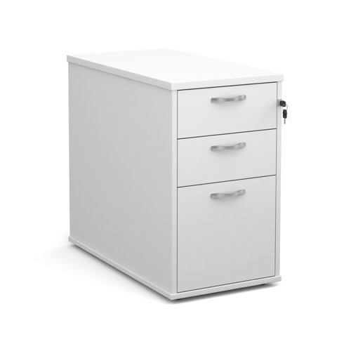Desk+high+3+drawer+pedestal+with+silver+handles+800mm+deep+-+white