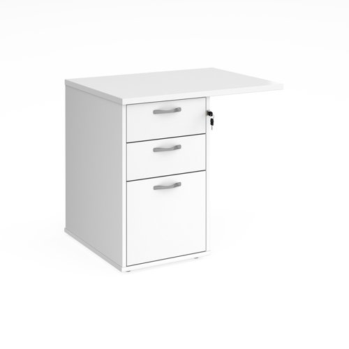Desk high 3 drawer pedestal 600mm deep with 800mm flyover top - white